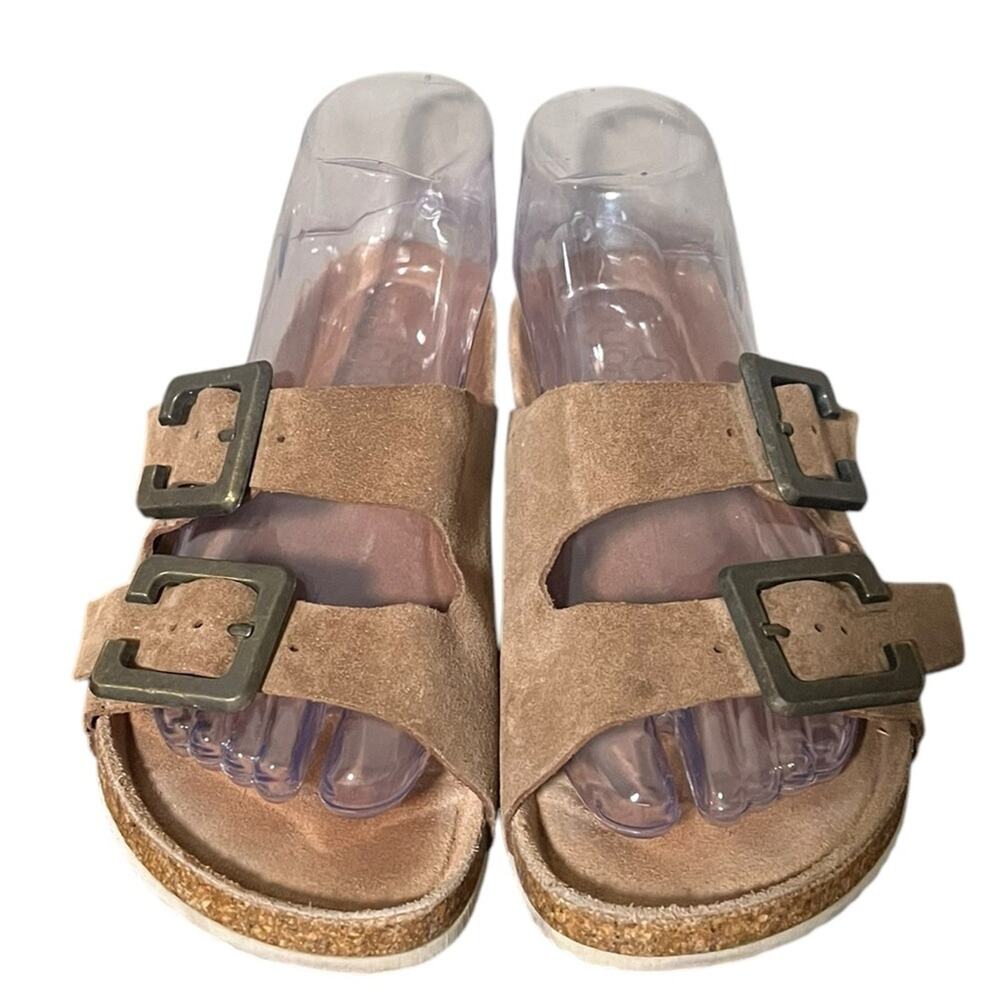 YOKONO Tan Suede Buckle Boho‎ Cork Sandals Made in Spain Women's Size 7.5